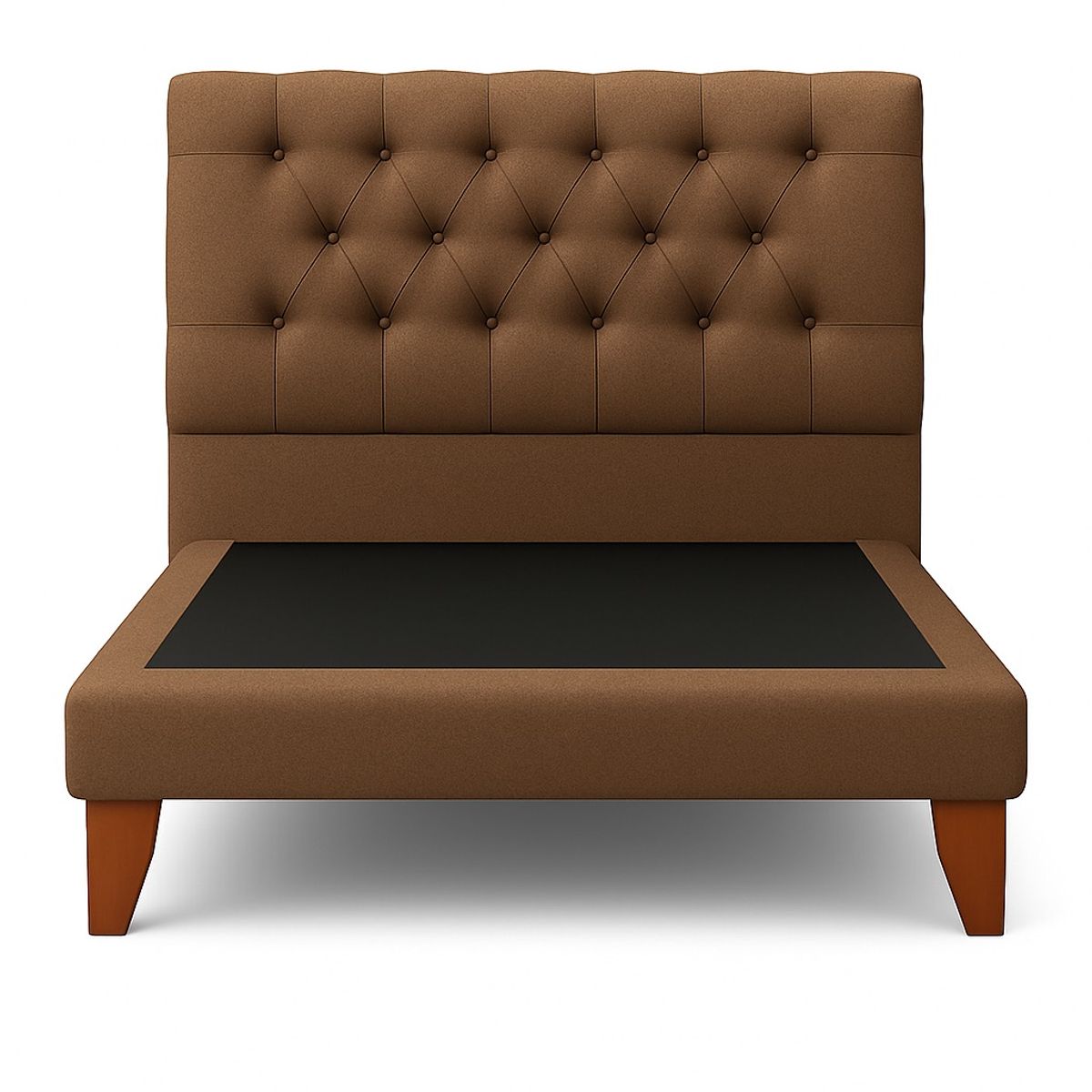 GENERICO - Cama Plaza y Media Marron En Lino Capitone + Colchon Mery Desing