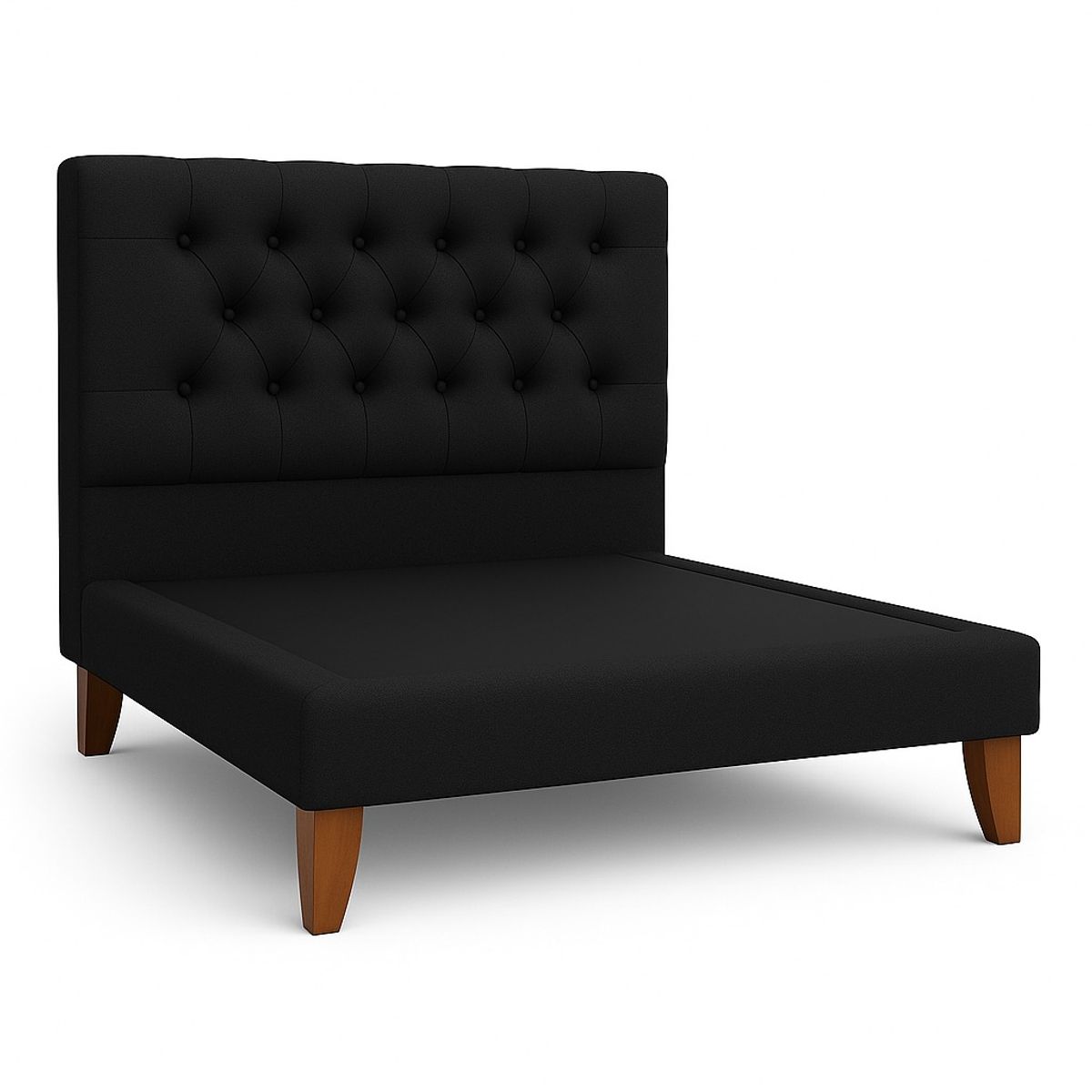 GENERICO - Cama Plaza y Media Negro En Lino Capitone + Colchon Mery Desing