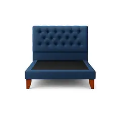 GENERICO - Cama 15P Azul Capitone Respaldo + Base En Lino