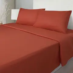 KEYHOME - Juego De Sabanas 2 Plazas Embosse Microfibra Color Terracota