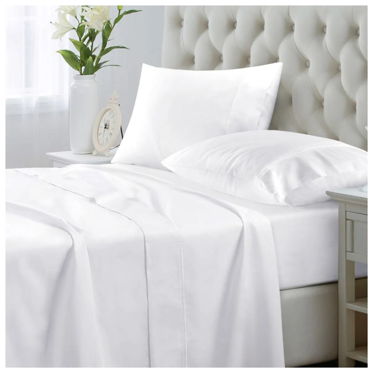 KEYHOME - Juego De Sabanas Keyhome 1 Plaza 144 Hilos Color Blanco