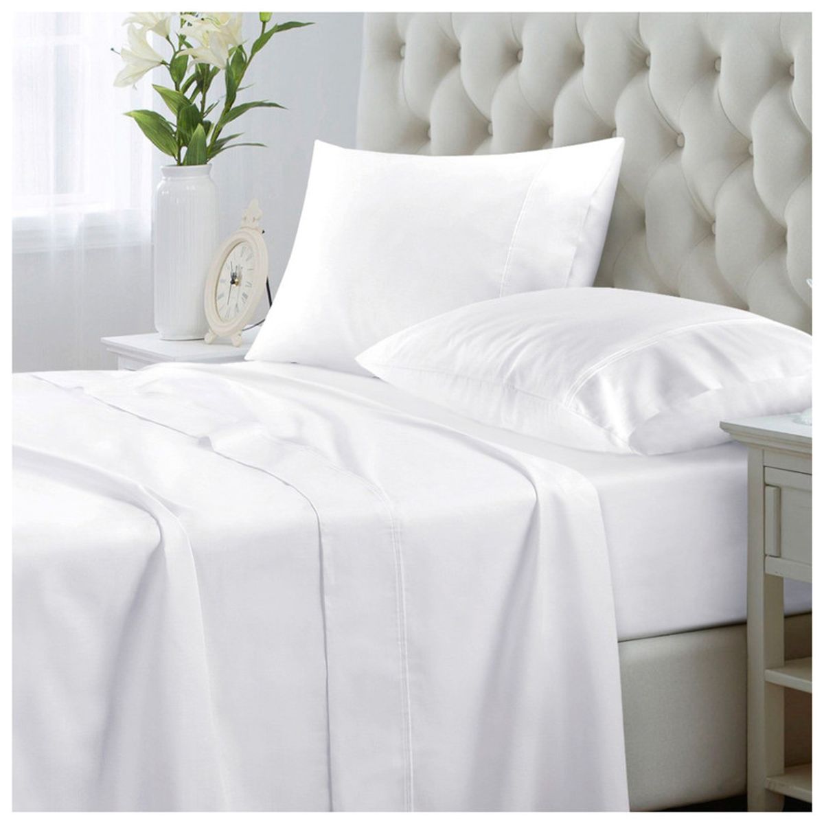 KEYHOME - Juego De Sabanas Keyhome 2 Plazas 144 Hilos Color Blanco