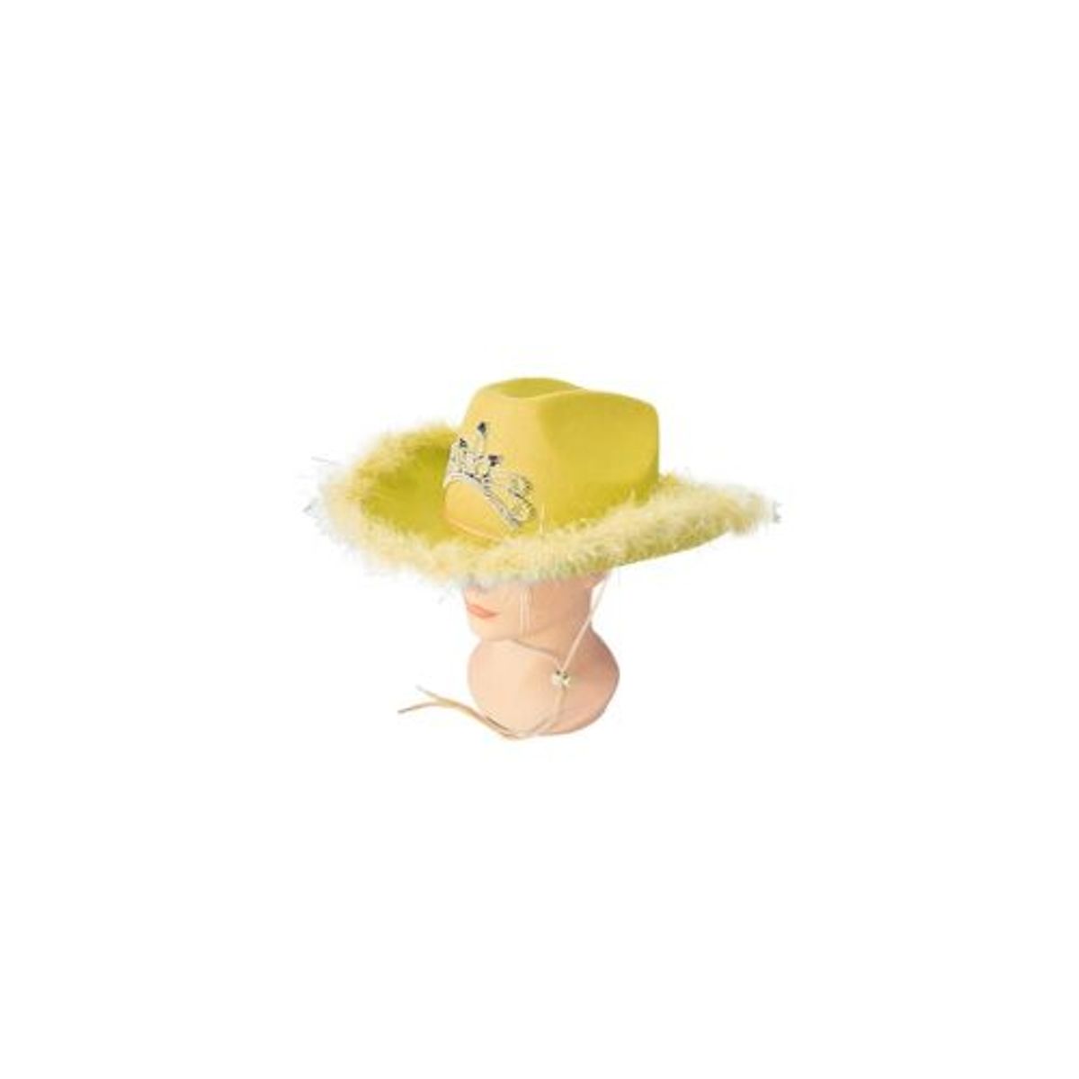 GENERICO - Sombrero vaquero con corona y pluma amarillo con cuerda