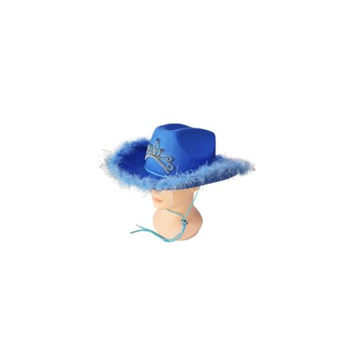 GENERICO - Sombrero vaquero con corona y pluma azul rey con cuerda