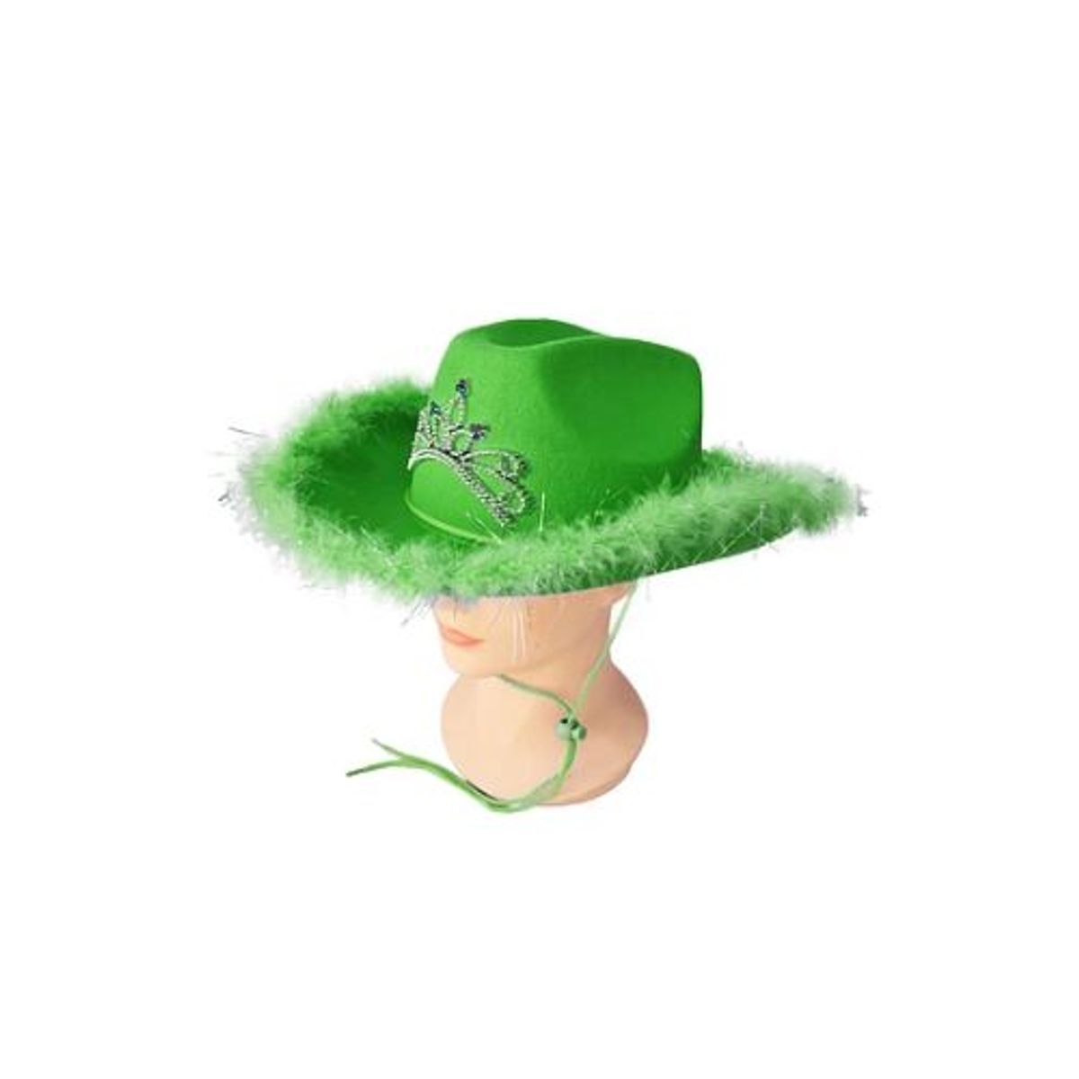 GENERICO - Sombrero vaquero con corona y pluma verde con cuerda