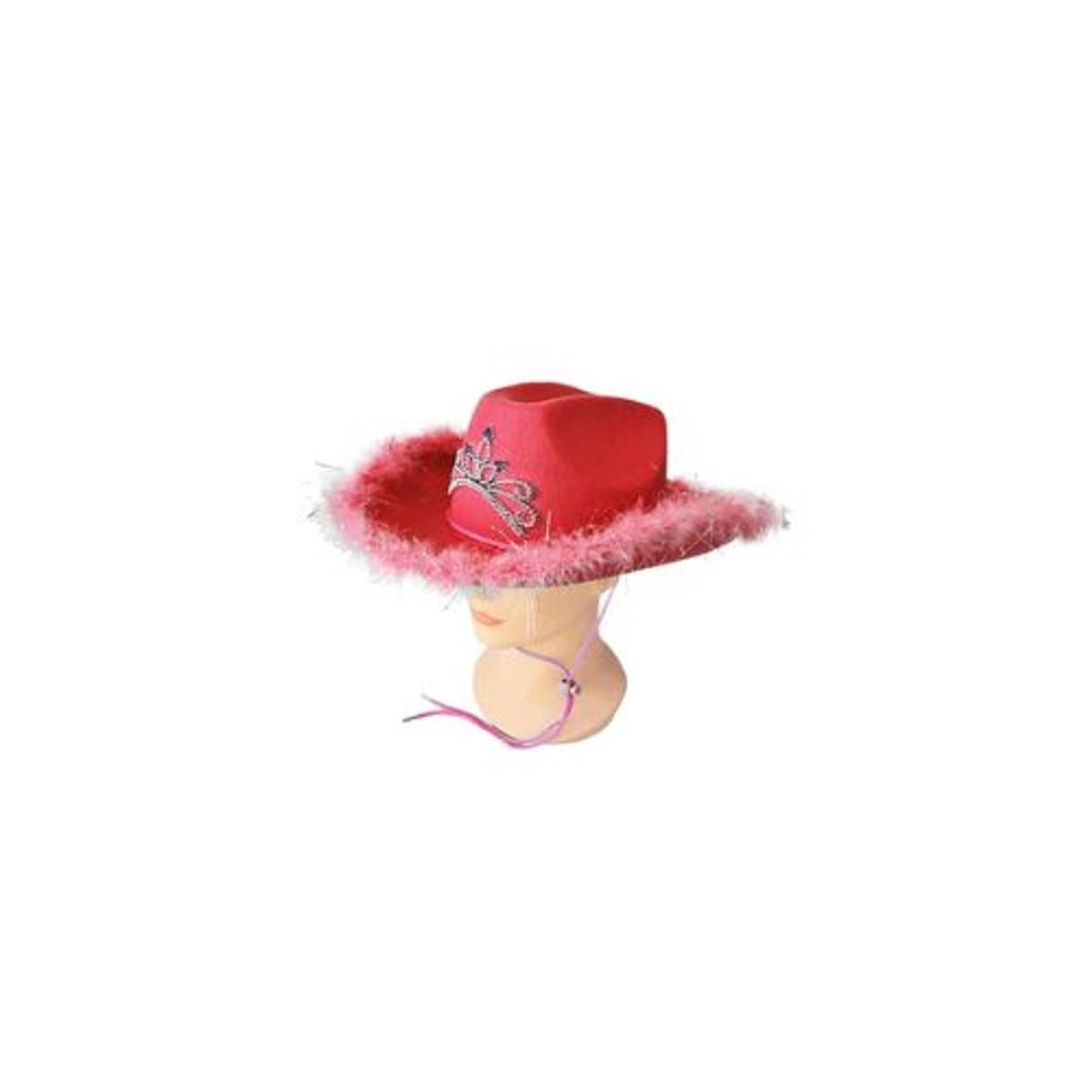 GENERICO - Sombrero vaquero con corona y pluma rojo con cuerda
