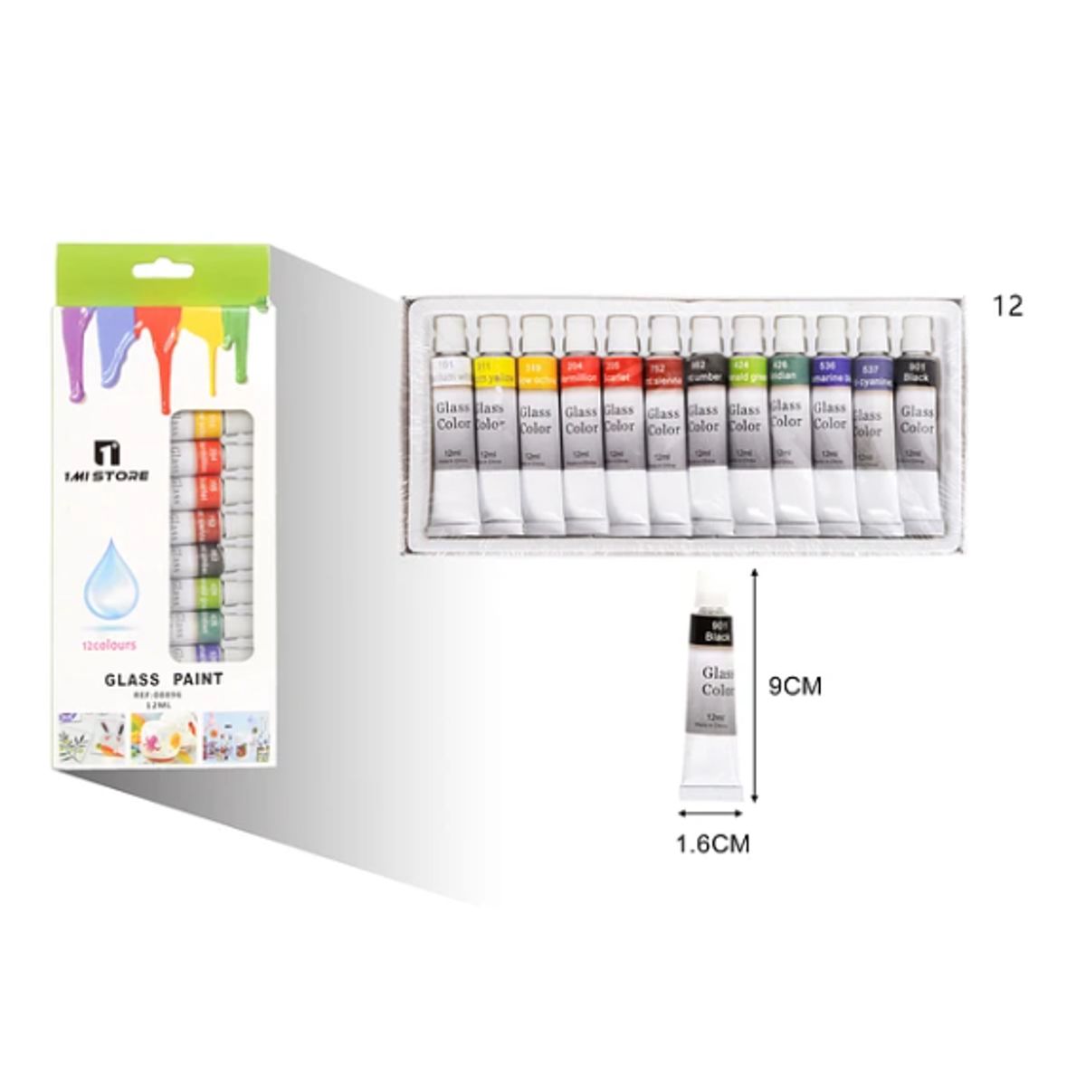 Set 12 Pinturas Para Cristal 12ml Colores Transparentes Arte, marca GENERICO - Foto Principal