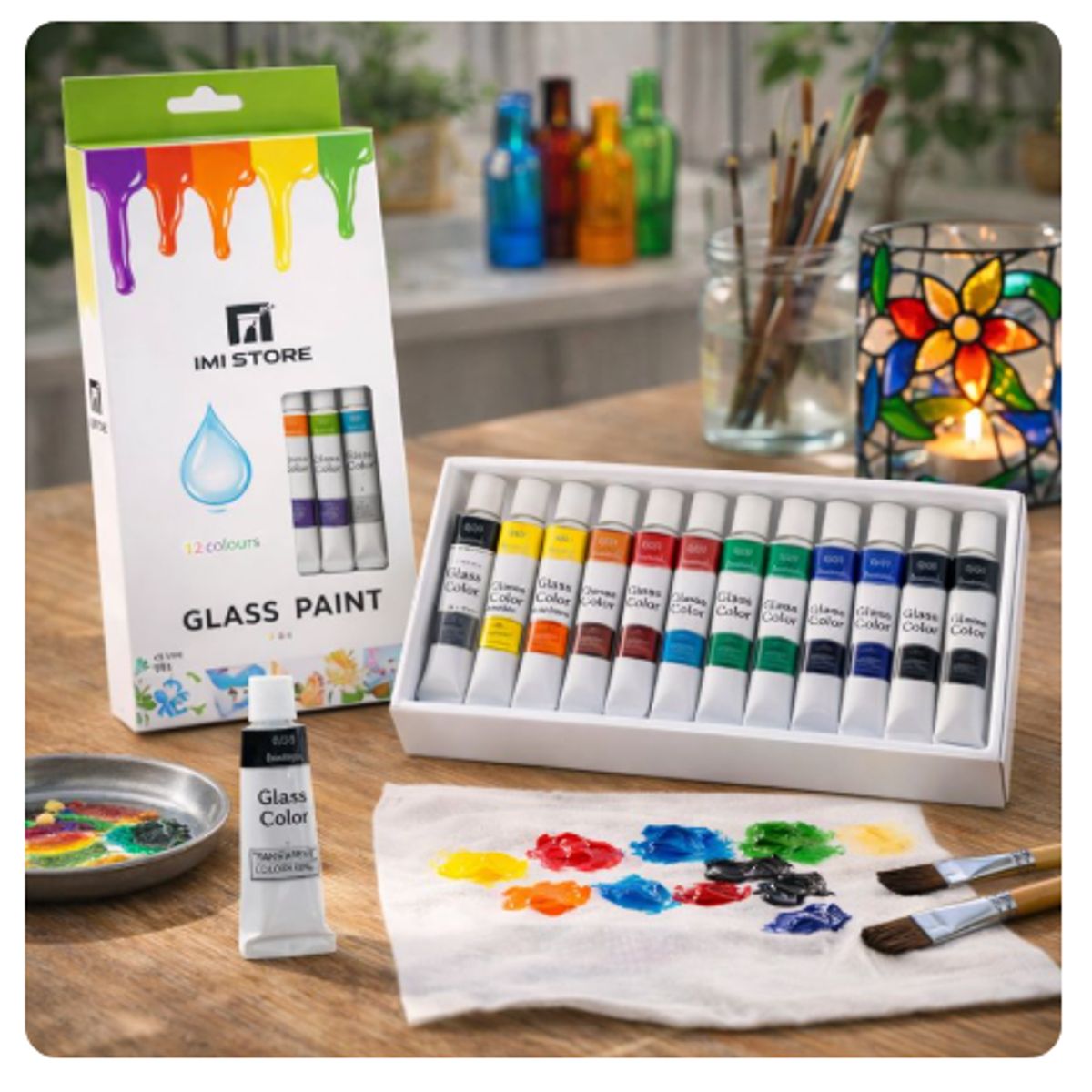 Set 12 Pinturas Para Cristal 12ml Colores Transparentes Arte, marca GENERICO - Foto 2