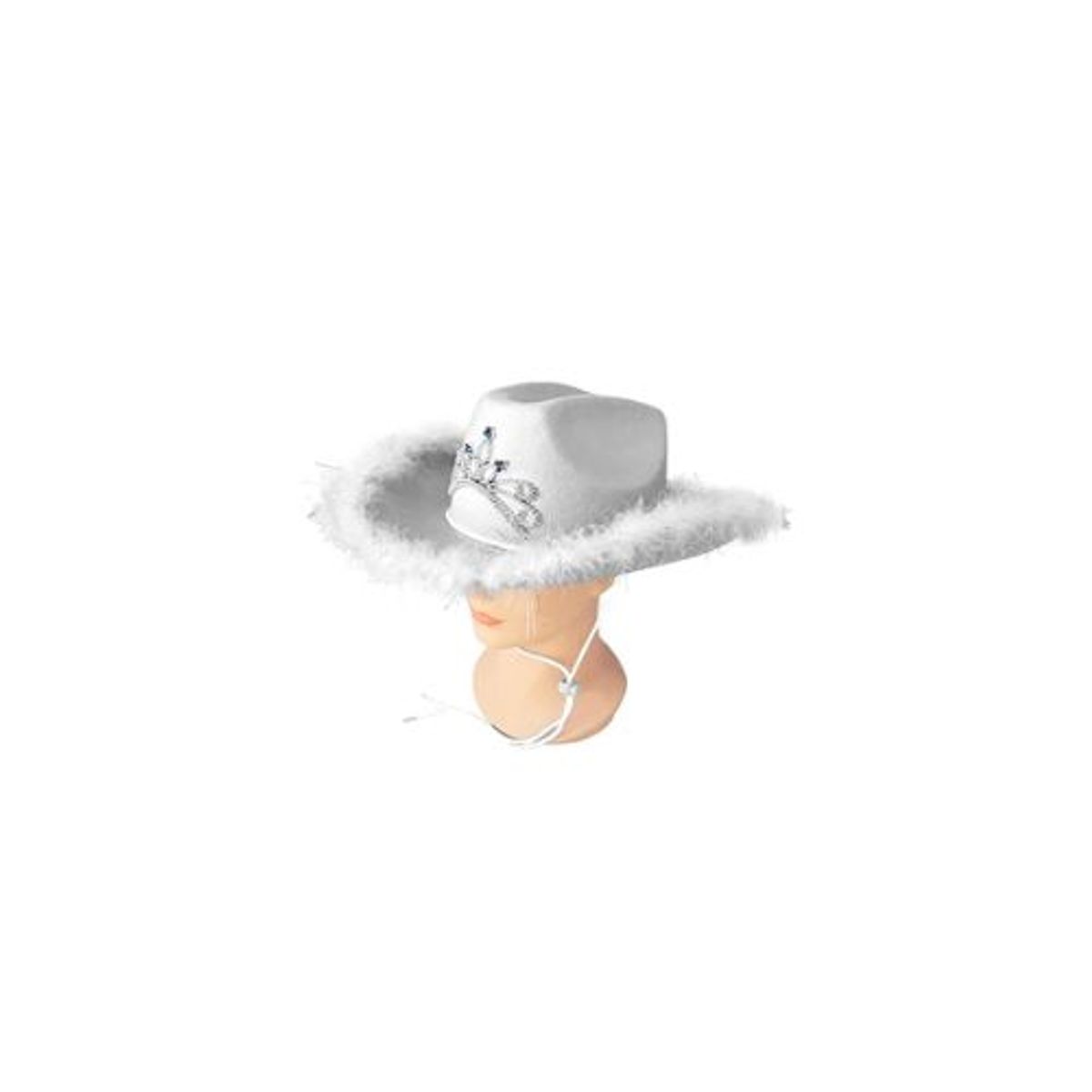 GENERICO - Sombrero vaquero con corona y pluma blanco con cuerda