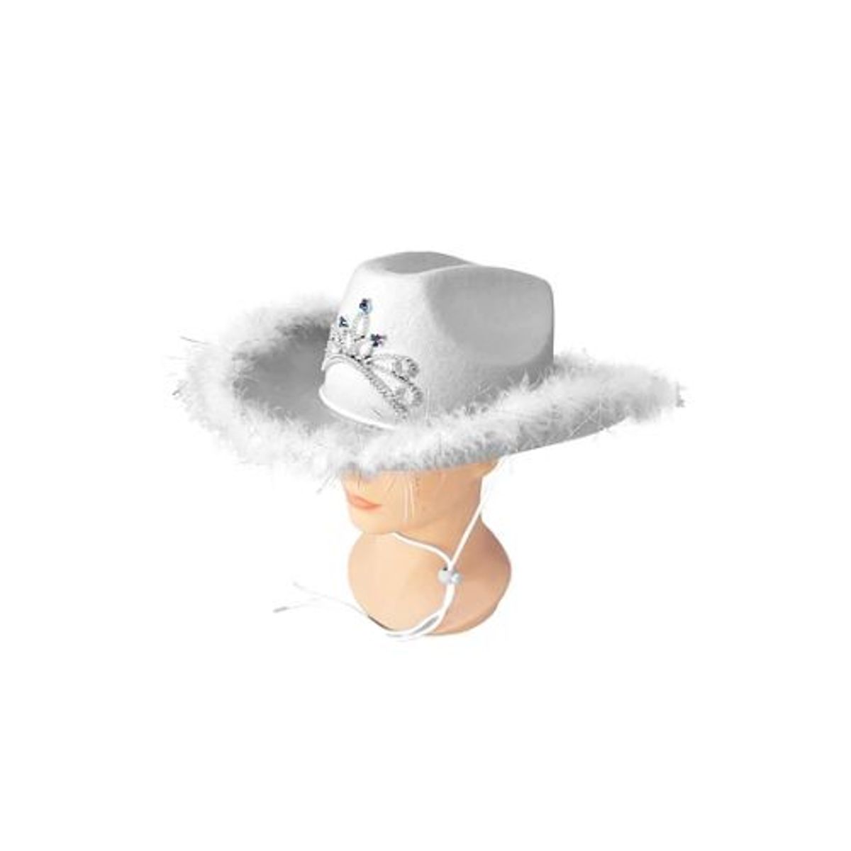 GENERICO - Sombrero vaquero con corona y pluma blanco con cuerda