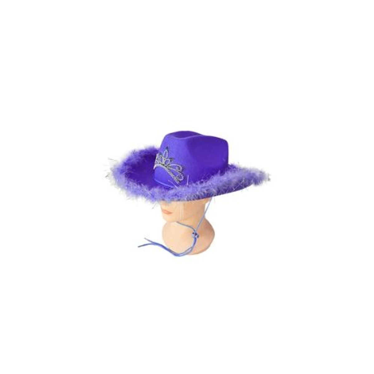 GENERICO - Sombrero vaquero con corona y pluma morado oscuro con cuerda