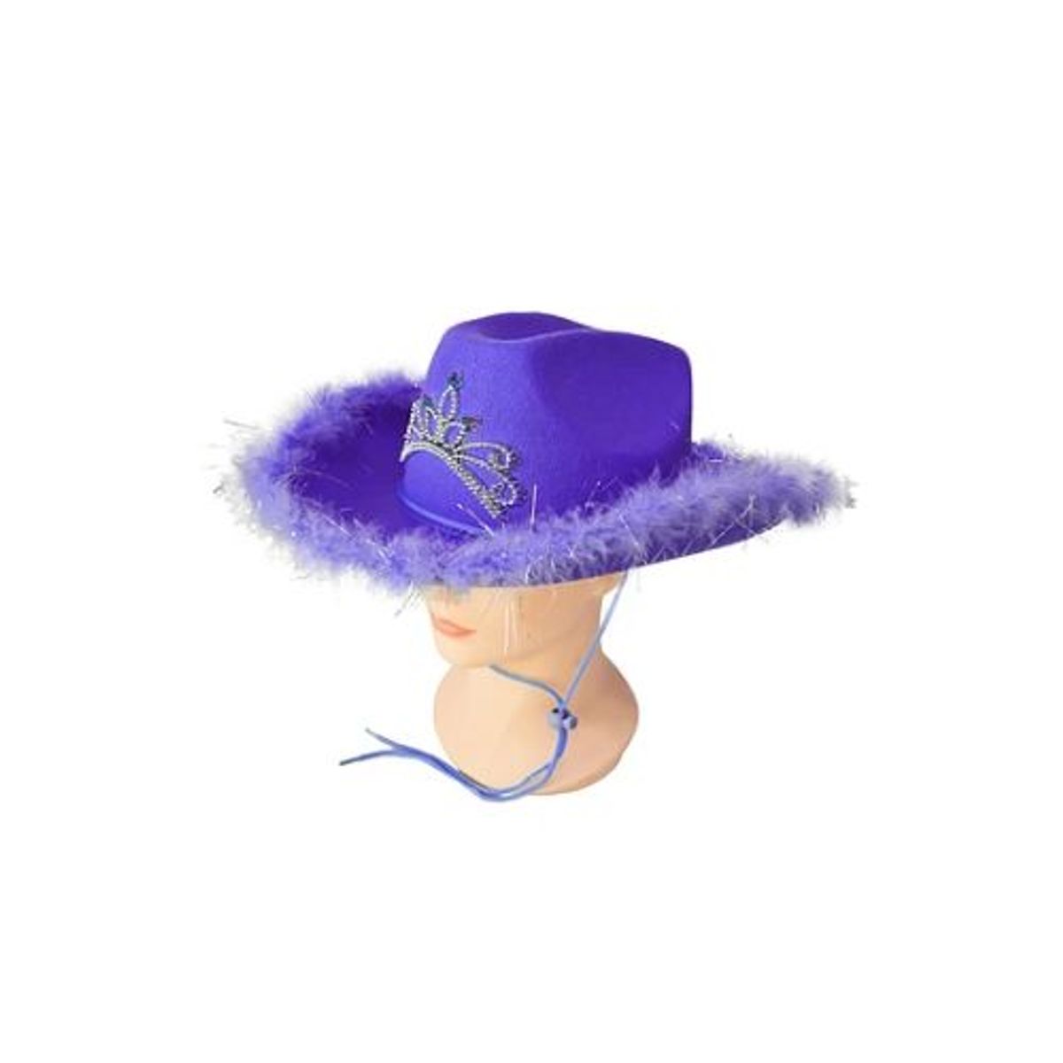 GENERICO - Sombrero vaquero con corona y pluma morado oscuro con cuerda