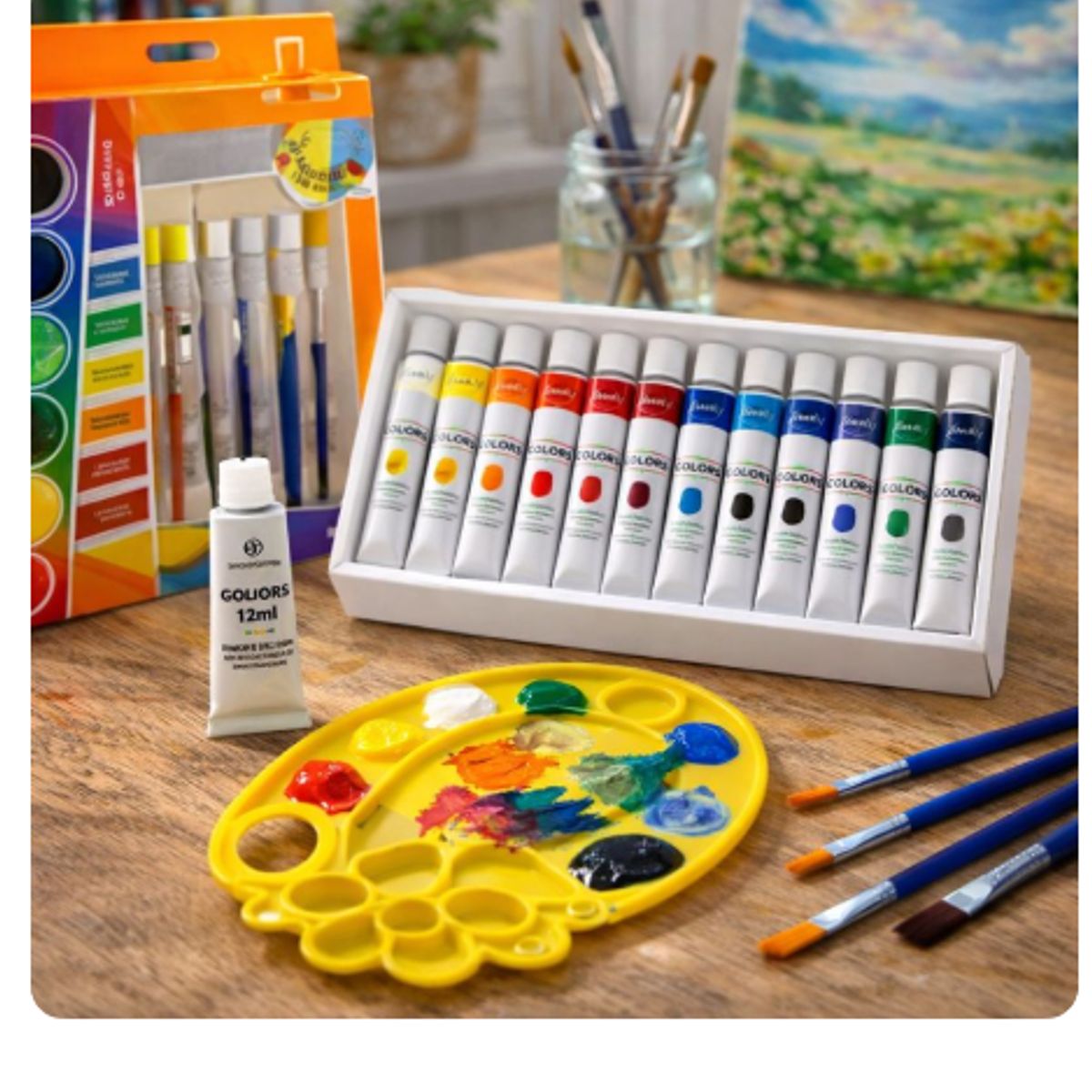GENERICO - Set De 12 Pinturas Gouache 12ml Con Mezclador Y 4 Pinceles
