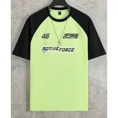 KIRAMA CLOTHING STORE - Polera Hombre Raglán Estilo Motocicleta Verde Menta