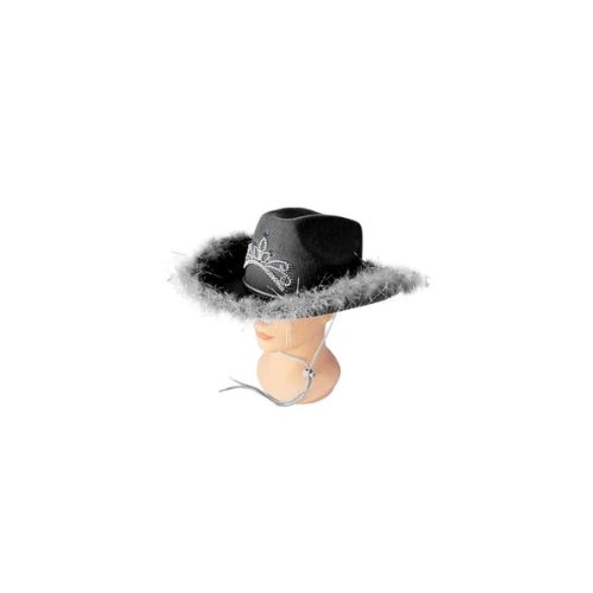 GENERICO - Sombrero vaquero con corona y pluma negro con cuerda
