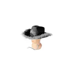 GENERICO - Sombrero vaquero con corona y pluma negro con cuerda