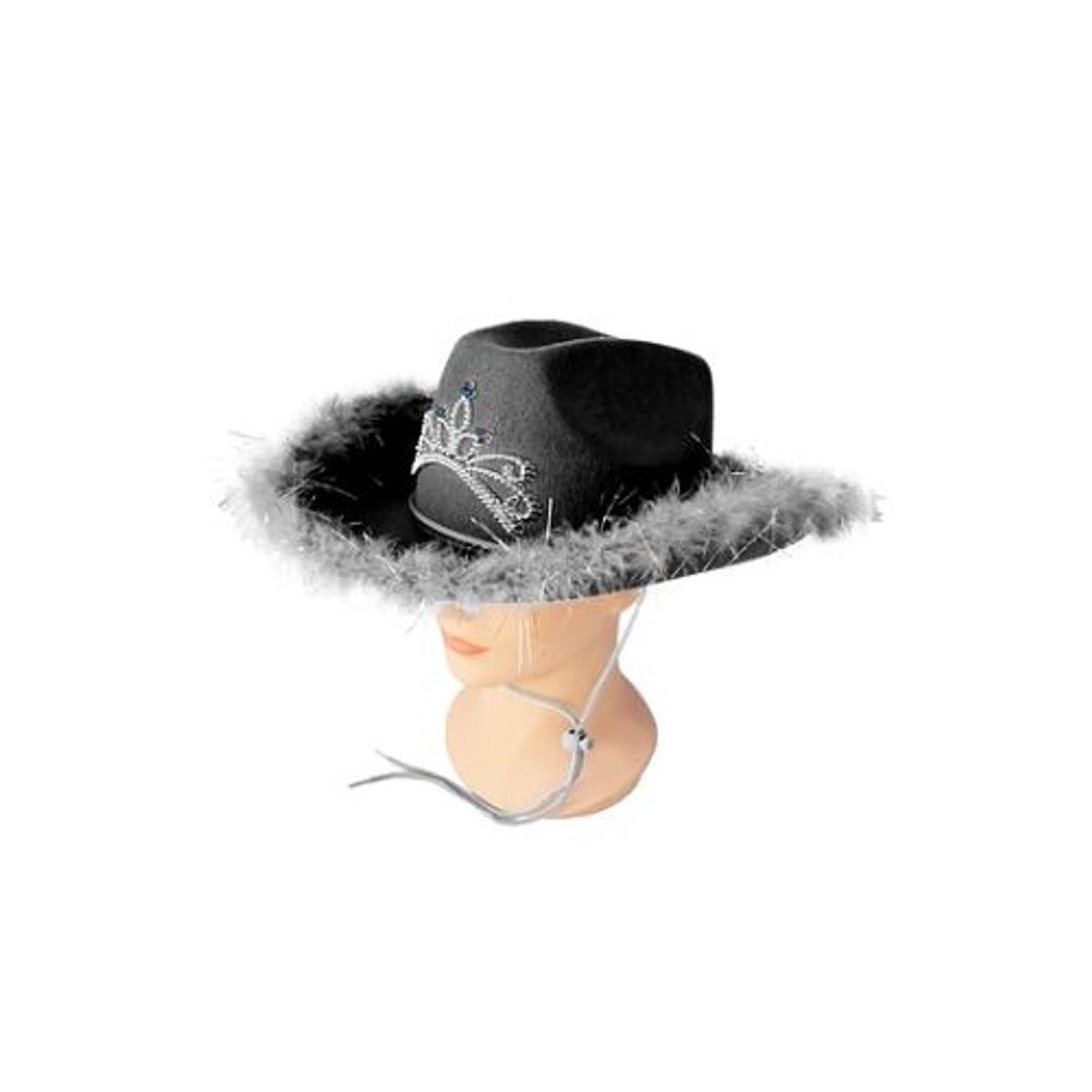 GENERICO - Sombrero vaquero con corona y pluma negro con cuerda