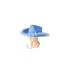 GENERICO - Sombrero vaquero con pluma celeste con cuerda