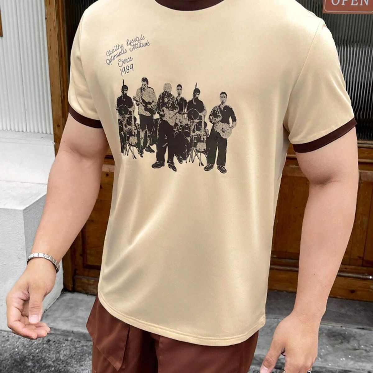 KIRAMA CLOTHING STORE - Camiseta Hombre Estampada Banda Vintage  Caqui