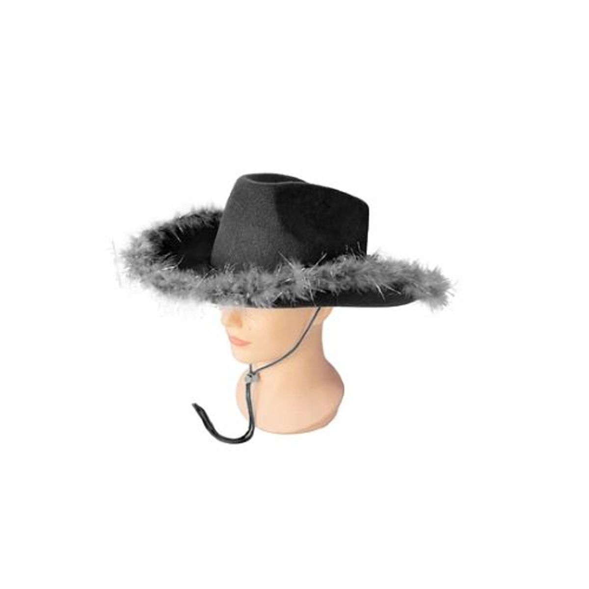 GENERICO - Sombrero vaquero con pluma negro con cuerda