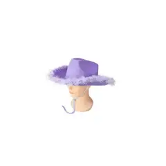 GENERICO - Sombrero vaquero con pluma morado con cuerda