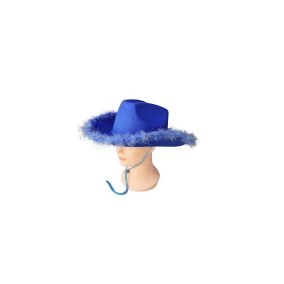 GENERICO - Sombrero vaquero con pluma azul rey con cuerda