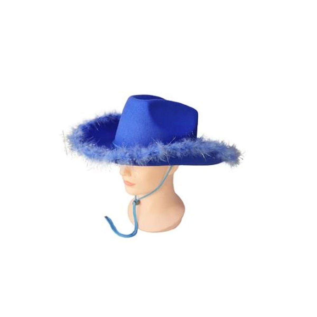 GENERICO - Sombrero vaquero con pluma azul rey con cuerda