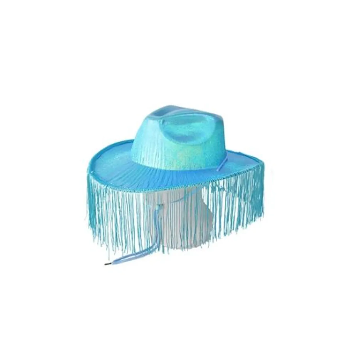 GENERICO - Sombrero vaquero con flecos azul brillante con cuerda