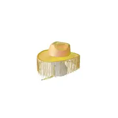 GENERICO - Sombrero vaquero con flecos amarillo brillante con cuerda