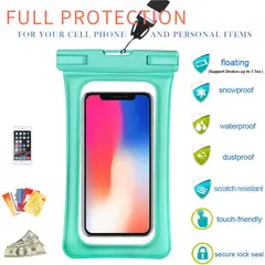 GENERICO - FUNDA FLOTANTE IMPERMEABLE IPX8 TELEFONO 6.5 PULGADAS TURQUESA TRANSPARENTE