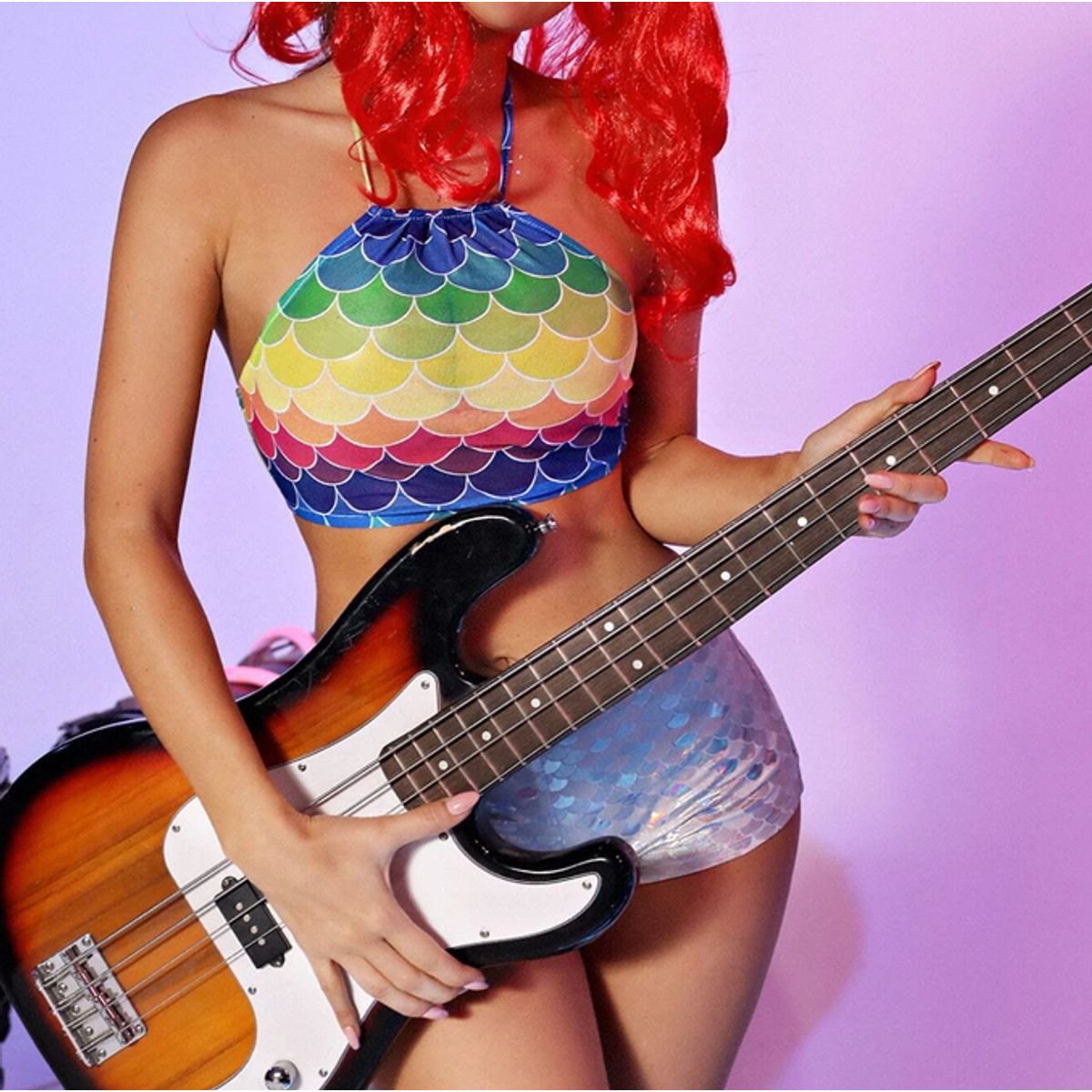 KIRAMA CLOTHING STORE - Set Top Fantasía Multicolor con Peluca  Estilo Sirena