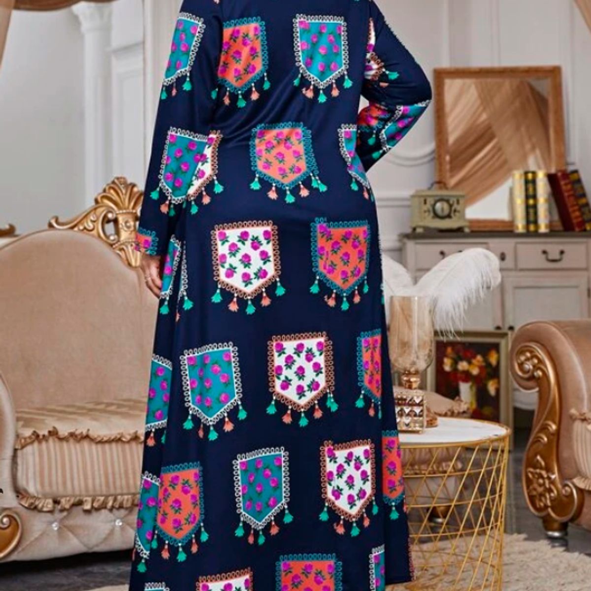 KIRAMA CLOTHING STORE - Kaftán Maxi Estampado Floral Multicolor  Azul Marino