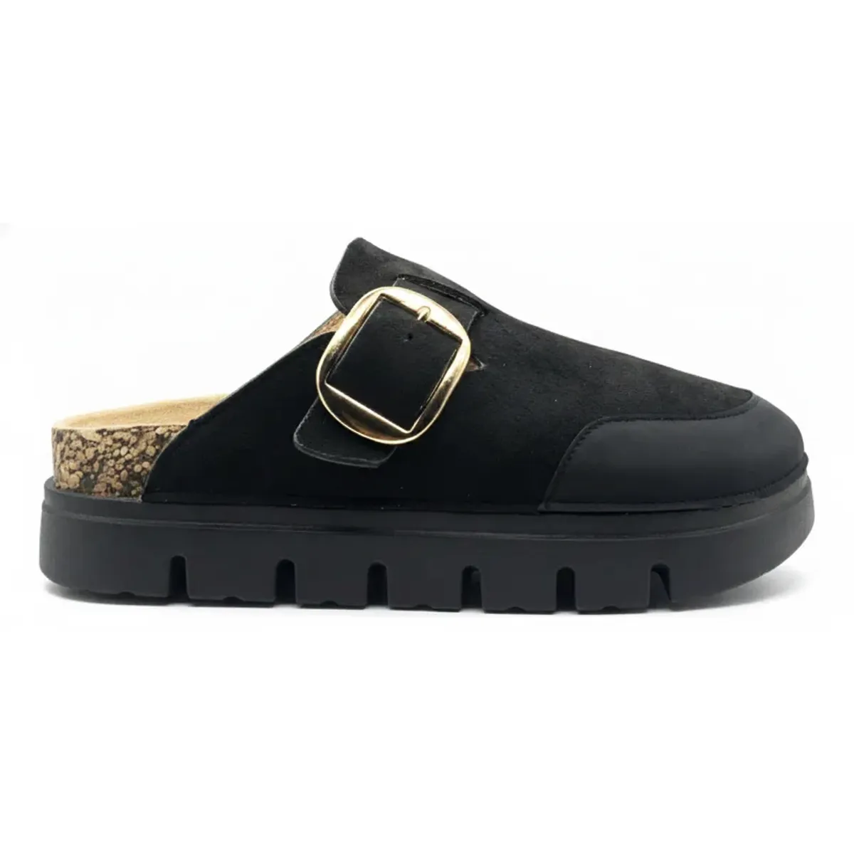 BOVINITA - Zueco Mule Mujer Sandalia Negro Hebilla Grande Plataforma