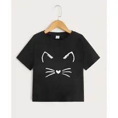 KIRAMA CLOTHING STORE - Polera Infantil Estampada Gatito Negro