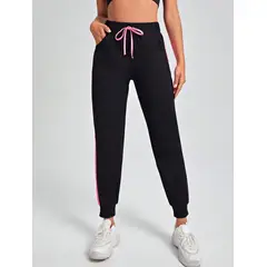 KIRAMA CLOTHING STORE - Jogger Mujer Talle Alto con Raya Lateral Negro y Rosa