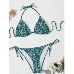 KIRAMA CLOTHING STORE - Bikini Mujer Floral Verde Halter – Set 2 Piezas