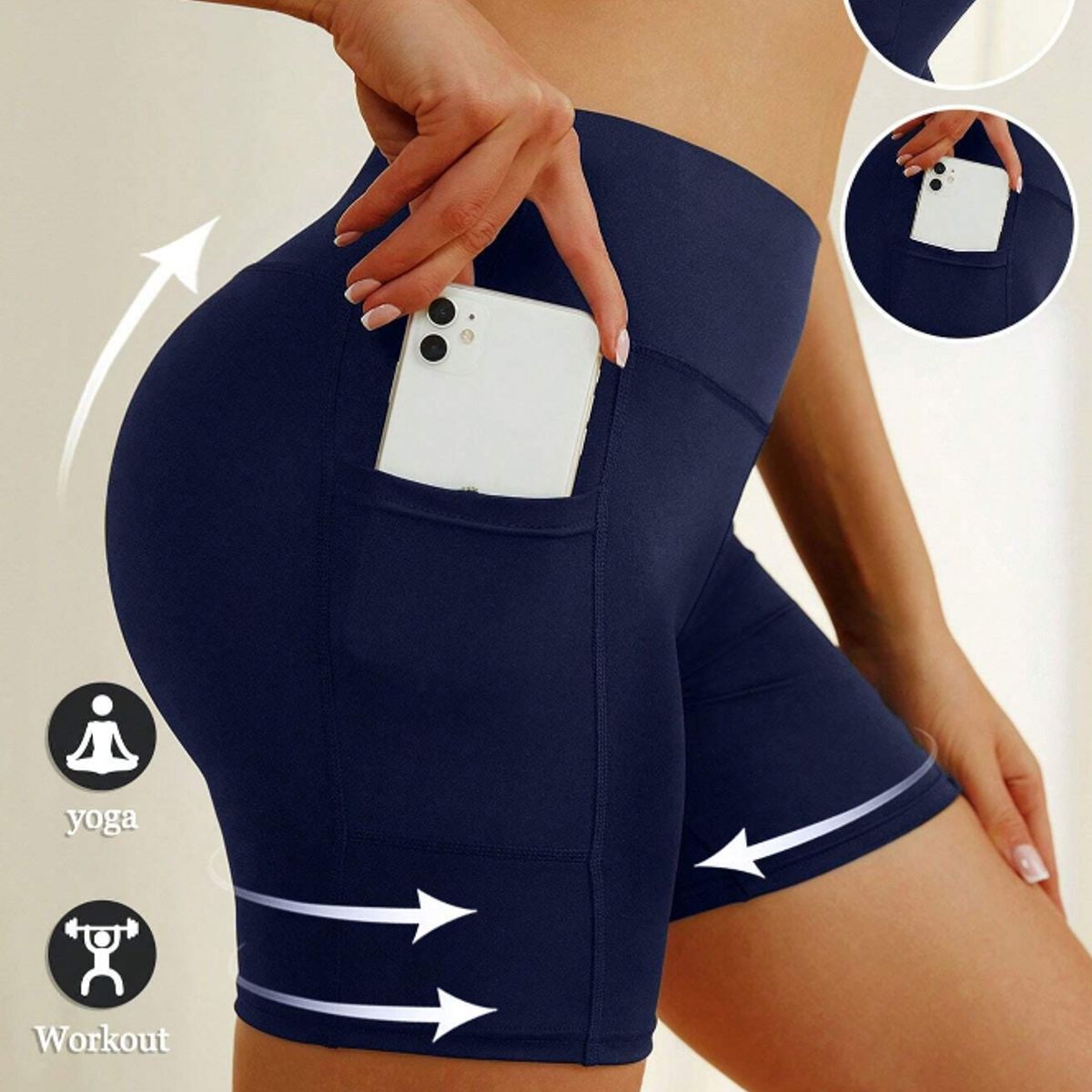 KIRAMA CLOTHING STORE - Short Deportivo Mujer Talle Alto  Azul Marino