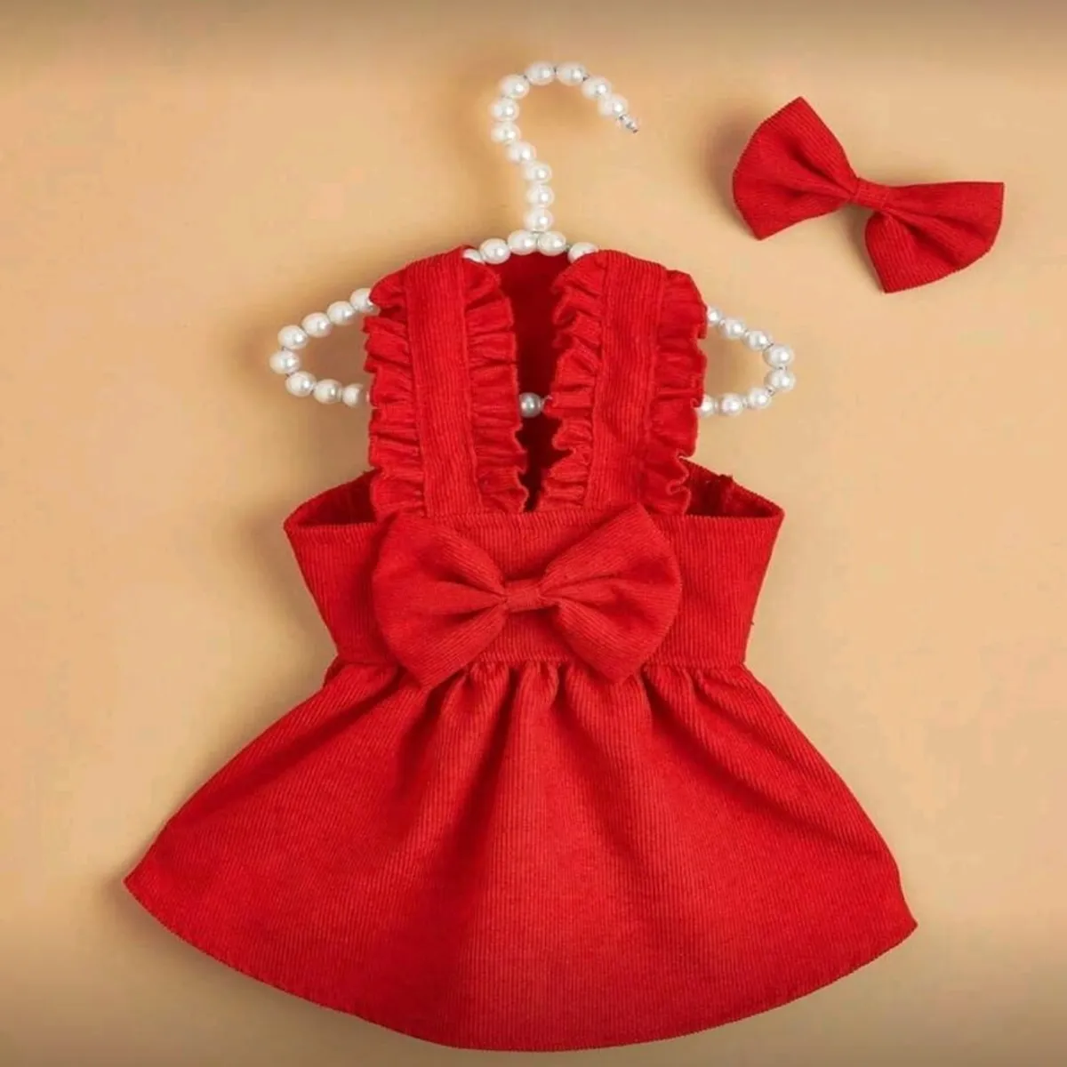 GENERICO - VESTIDO ROJO CON LAZO PARA MASCOTAS