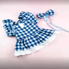 GENERICO - VESTIDO CUADRILLE AZUL Y BLANCO CON LAZO PARA MASCOTAS