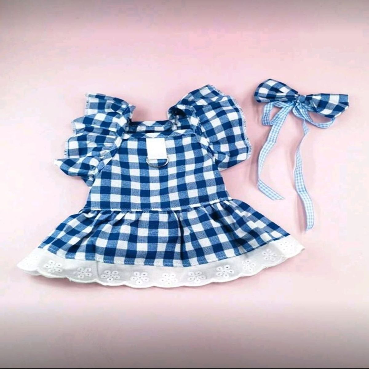GENERICO - VESTIDO CUADRILLE AZUL Y BLANCO CON LAZO PARA MASCOTAS