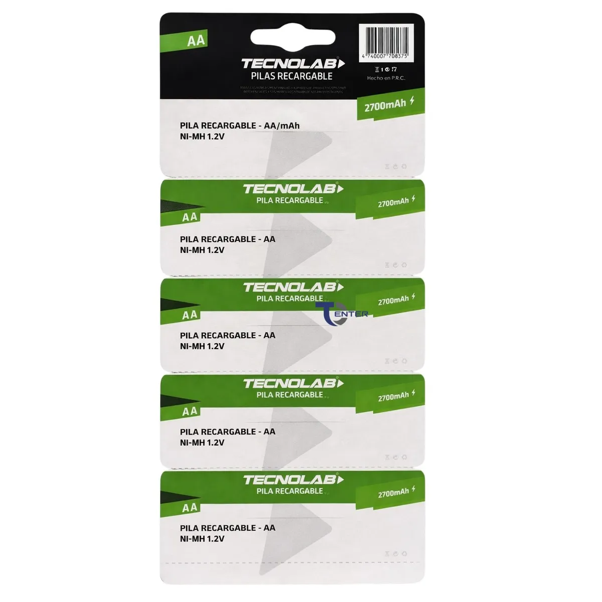 TECNOLAB - Pack 5 Pilas Recargables AA Tecnolab 2700mha TL727