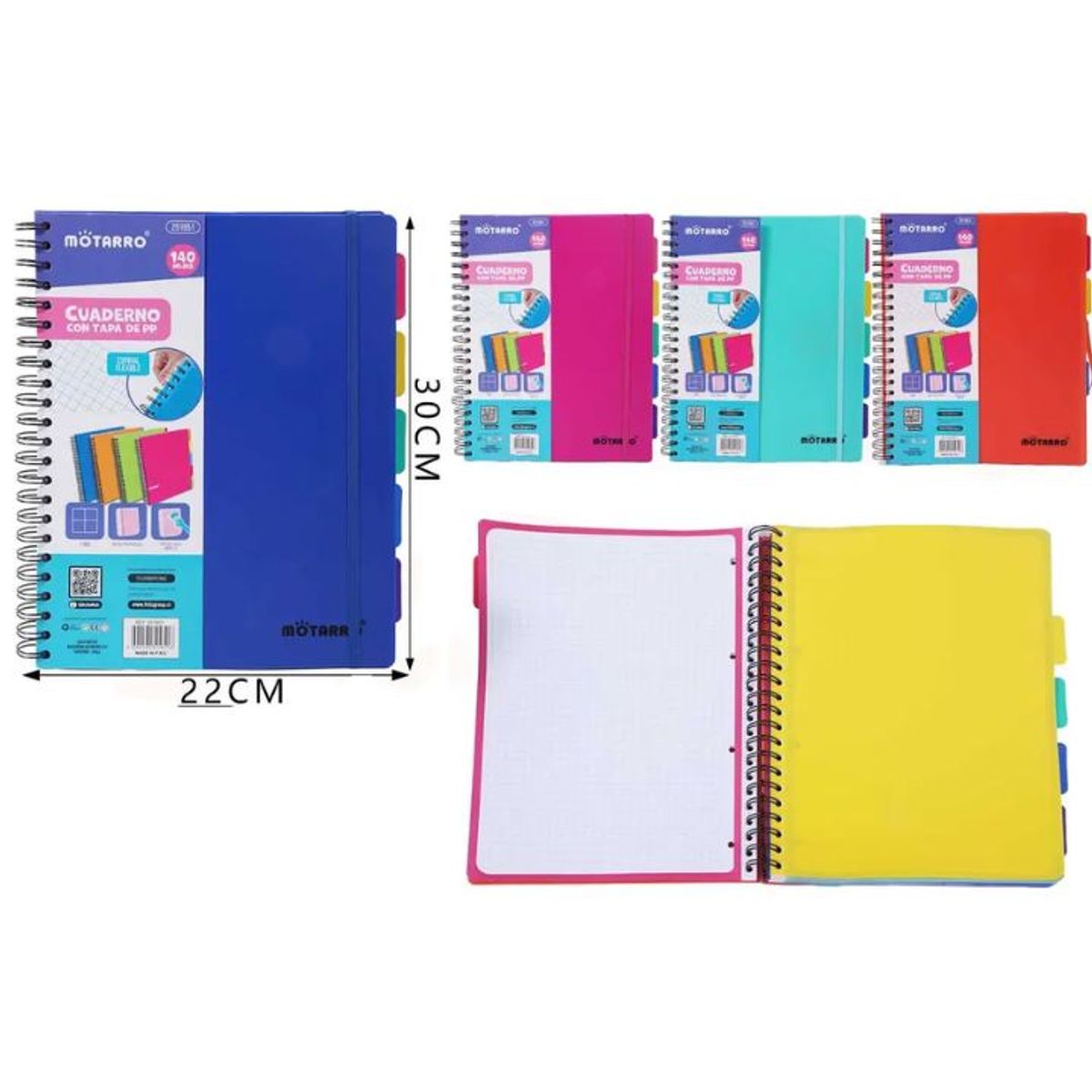 GENERICO - Cuaderno A4 22×30 cm – 140 Hojas Rayado, Motarro Colores Surtidos