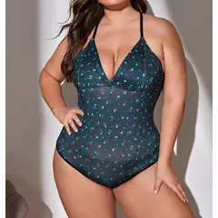 KIRAMA CLOTHING STORE - Body Azul Marino con Espalda Cruzada y Estampado Floral Talle Alto