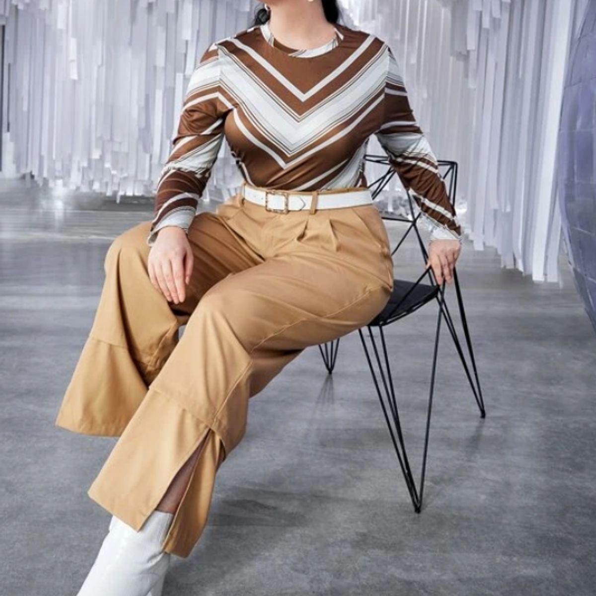 KIRAMA CLOTHING STORE - Top Multicolor con Estampado Zigzag y Cremallera  Manga Larga