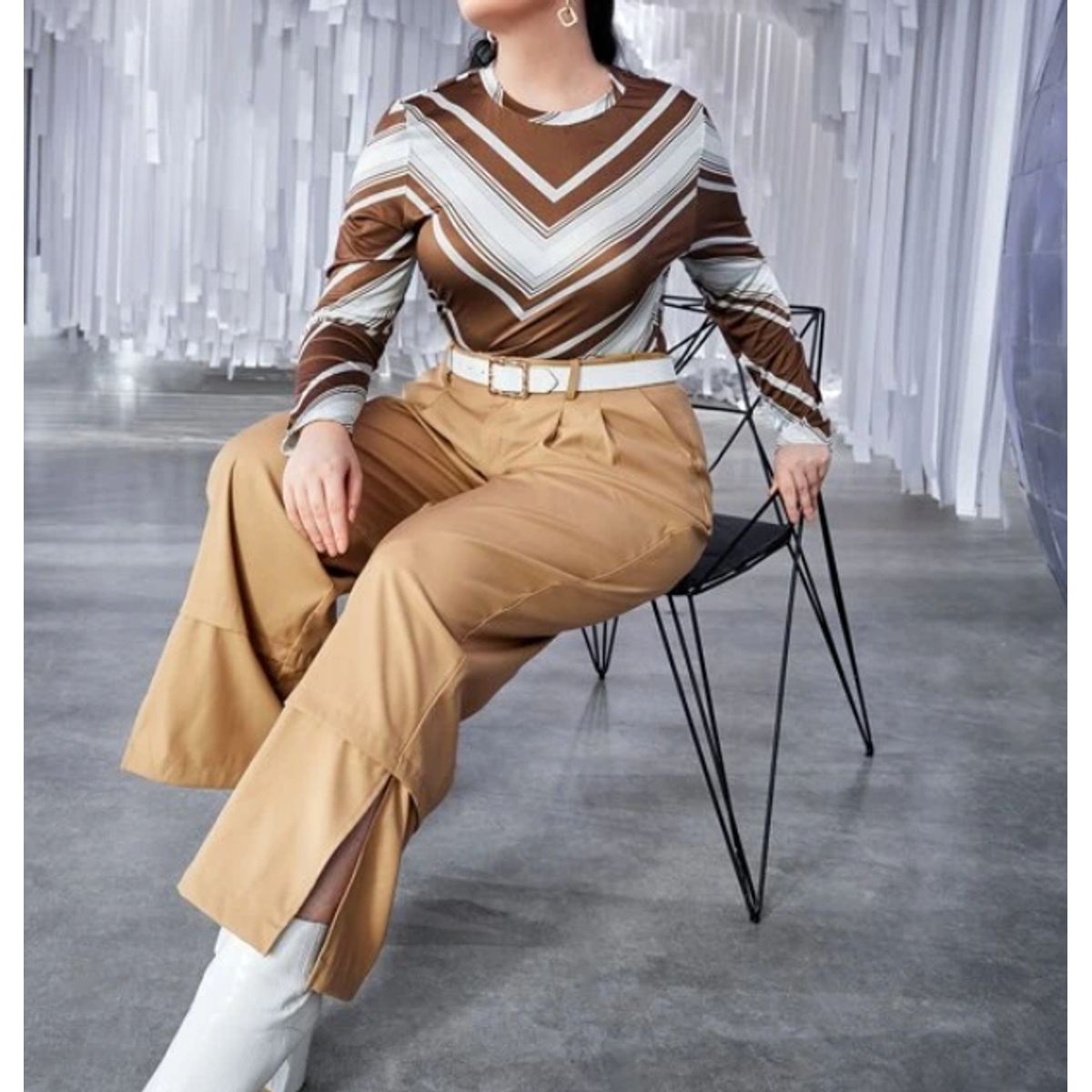 KIRAMA CLOTHING STORE - Top Multicolor con Estampado Zigzag y Cremallera  Manga Larga