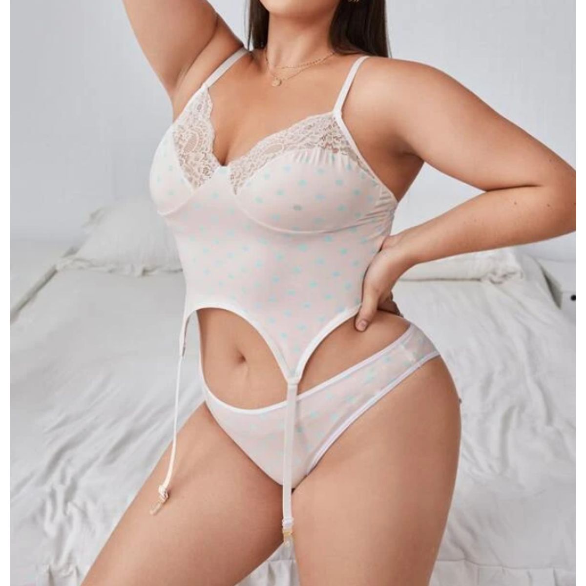 KIRAMA CLOTHING STORE - Conjunto Sexy Rosa Pálido con Gasa y Lunares  Estilo Romántico Francés