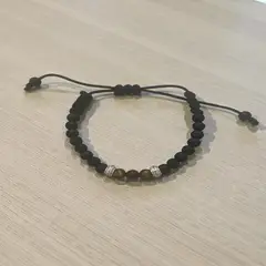 GENERICO - Pulsera hombre ónix negro y ojo de tigre Ajustable estilo masculino