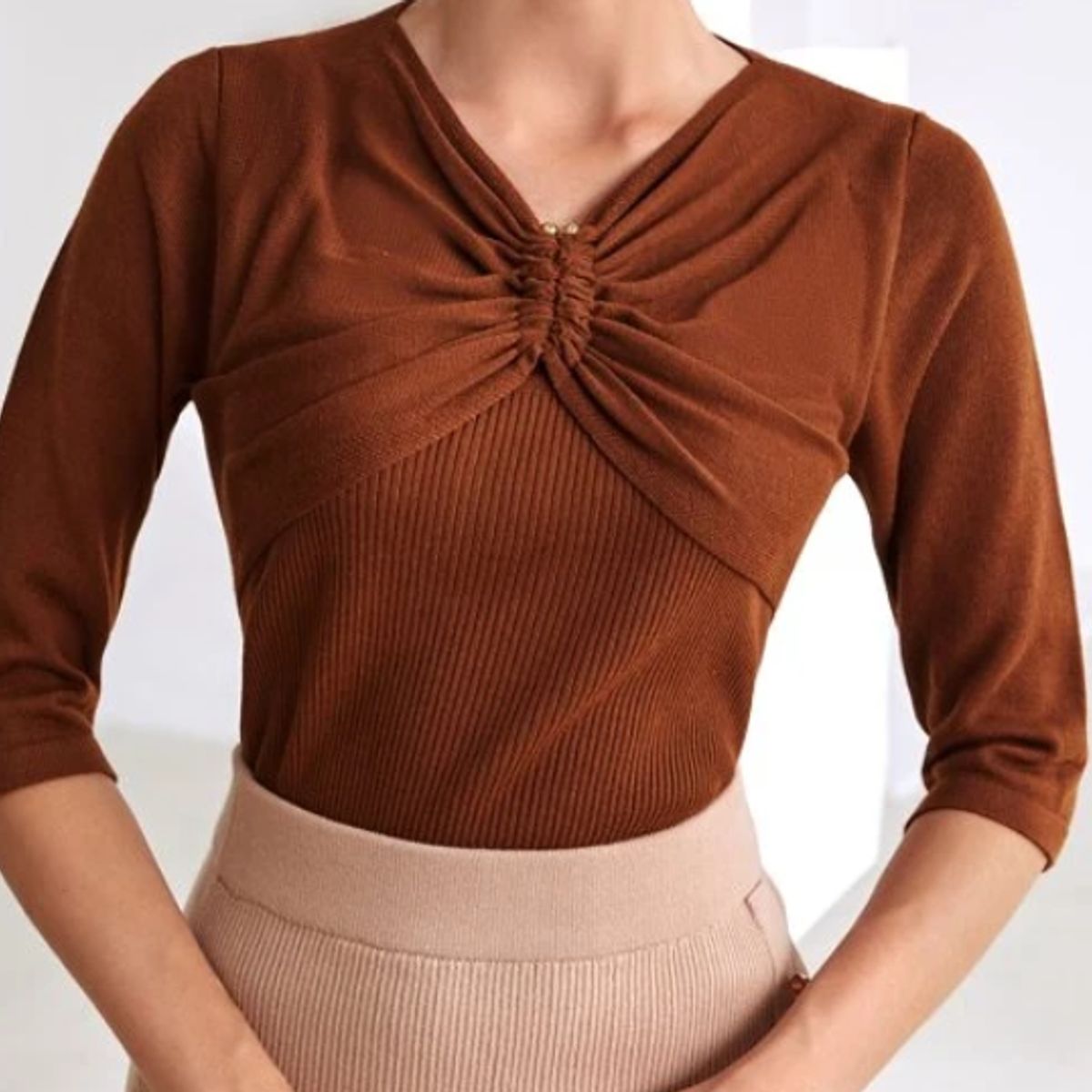 KIRAMA CLOTHING STORE - Top Óxido con Anilla y Manga Francesa  Estilo Casual