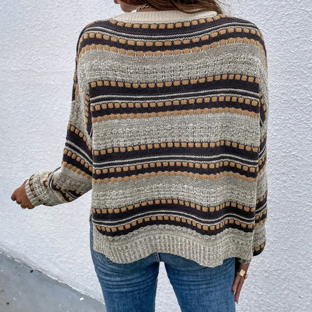 KIRAMA CLOTHING STORE - Sweater Multicolor a Rayas con Aberturas  Manga Larga