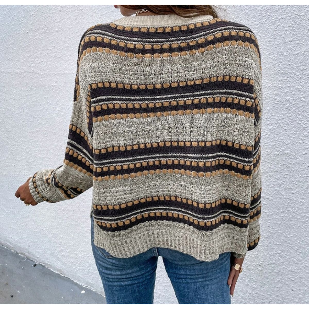 KIRAMA CLOTHING STORE - Sweater Multicolor a Rayas con Aberturas  Manga Larga